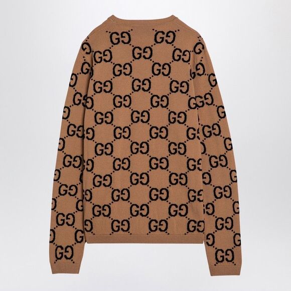 Gucci Camel/Black Wool Jumper With Gg Pattern Men - Picture 2 of 2